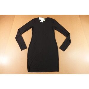 H&M Divided Womens Size Large Black Rib Knit Long Sleeve Bodycon Dress NWT